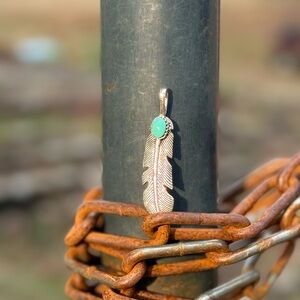 Silver Feather Pendant with Turquoise Accent
